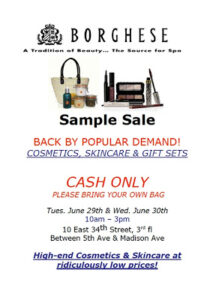 Borghese Sample Sale June 29th – June 30th