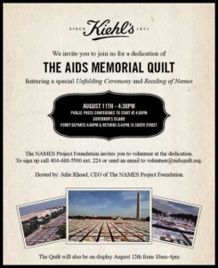 YOU’RE INVITED: Kiehl’s LifeRide for amfAR’s Dedication of The AIDS Memorial Quilt