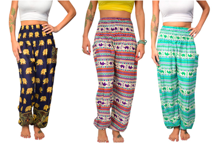 Buy Happy Trunks Harem Pants - S M L XL - Womens Plus Hippie Bohemian Yoga Elephant  Pants (Medium, Pink Peacock) Online at desertcartINDIA