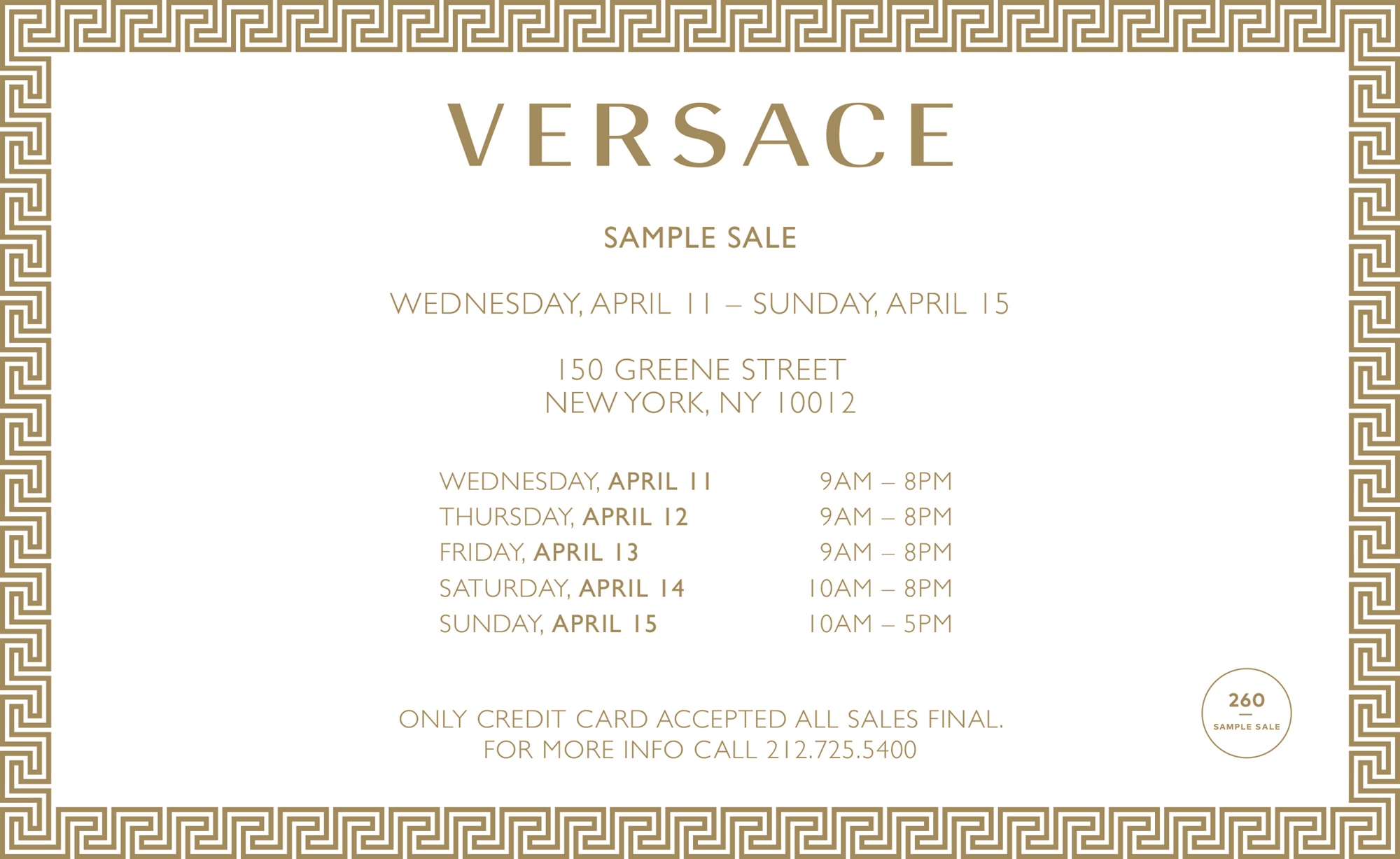 SHOPPING NYC Versace Versace Versace Sample Sale