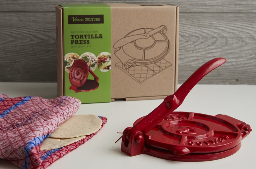Tortilla Press Kit - Red Cast Iron with Servilleta