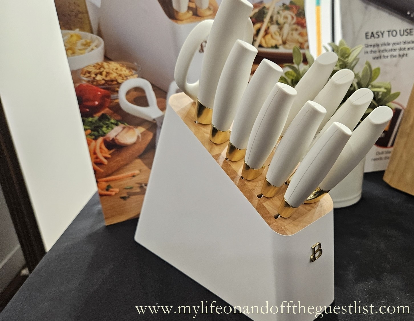 Drew Barrymore Beautiful 12 Piece Knife Block Set with Handles - White/Gold